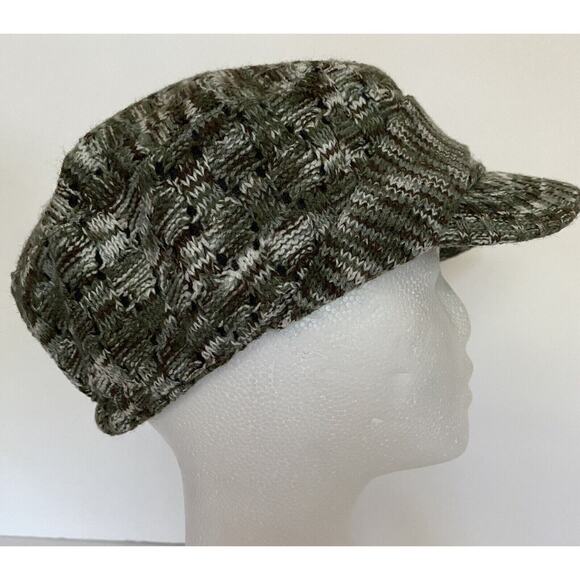 Vtg Scala Pronto Wms Grn Blk Knit Y2K Lined Cabbie Newsboy Elas Back Buckle Acc - Picture 5 of 9